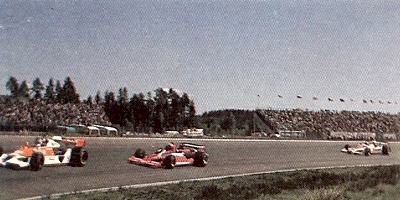 James Hunt's McLaren M26 at the lead of the 1978 Swedish GP